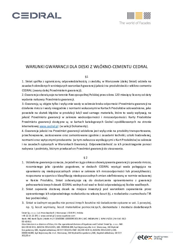 Warunki gwarancji deski Cedral 2021