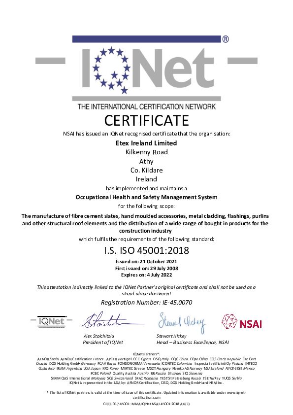 NSAI IQNet 45001 2018 Health and Safety