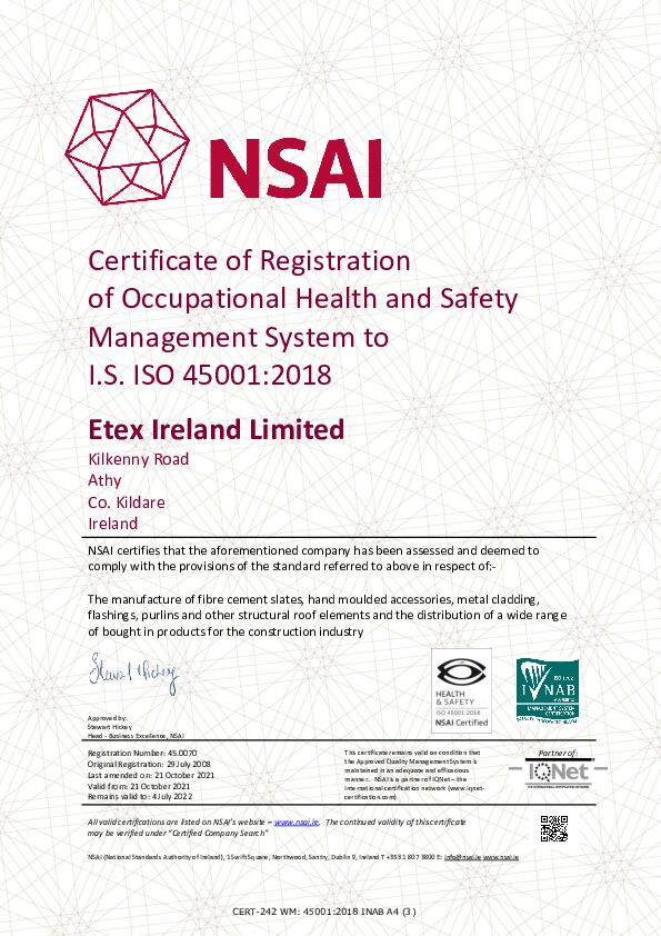 NSAI ISO 45001 Health and Safety