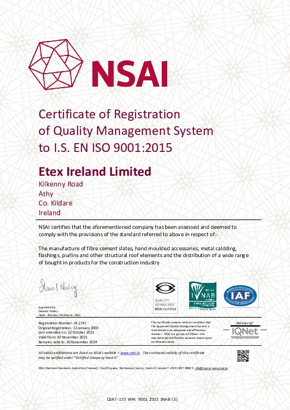 NSAI ISO 9001 Quality Management System