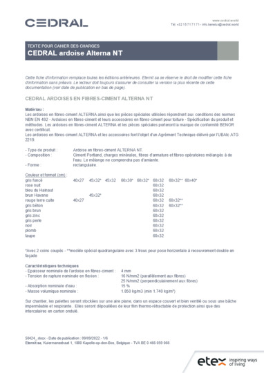 Cedral Alterna Cahier des charges