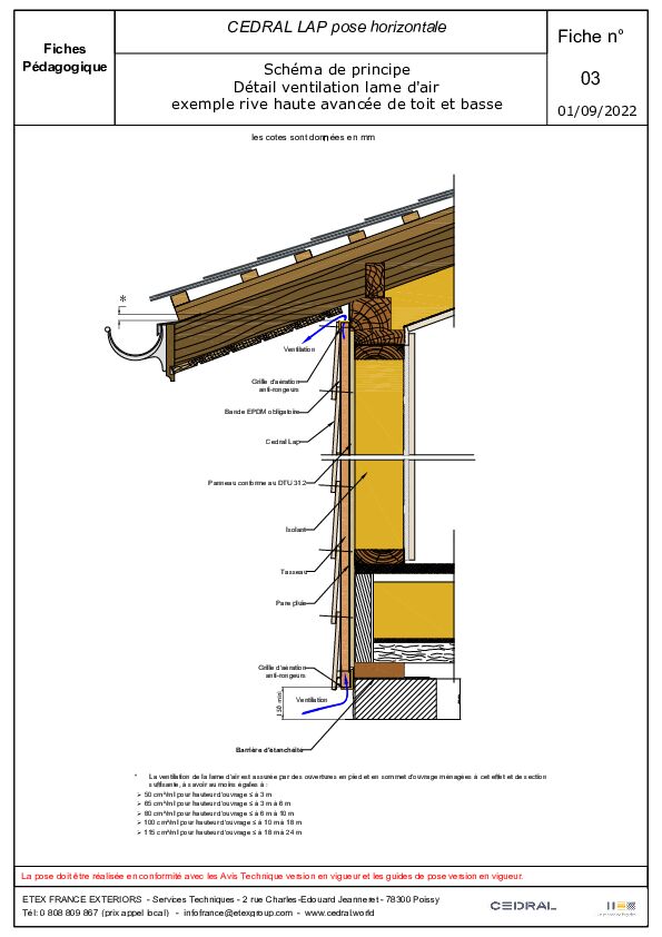 CEDRAL LAP pose horizontale rive haute avance de toit et rive basse