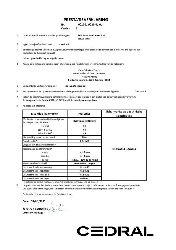 Prestatieverklaring Cedral New Stonit