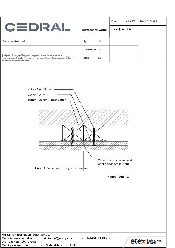 Cedral Lap Panel Joint Detail - Horizontal