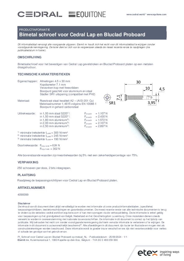 PI_Schroef voor Cedral Lap en Bluclad Proboard op metaal_NL