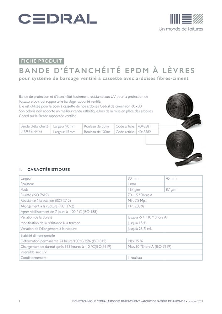 Fiche bande EPDM à lèvres