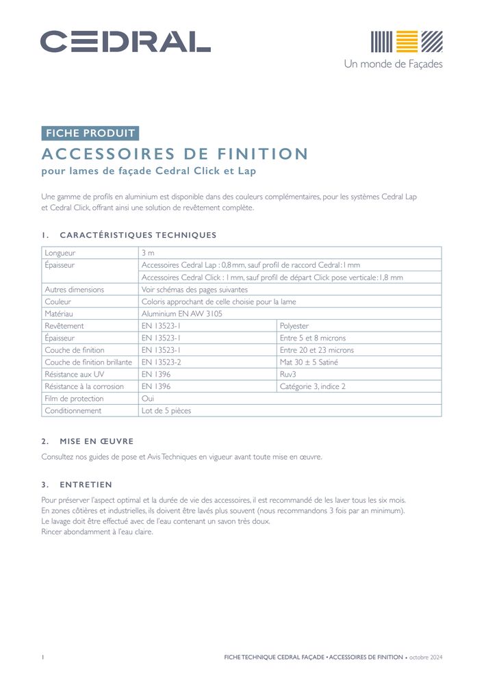 Fiche accessoires de finition