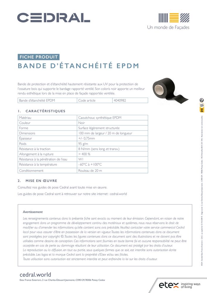 Fiche bande EPDM